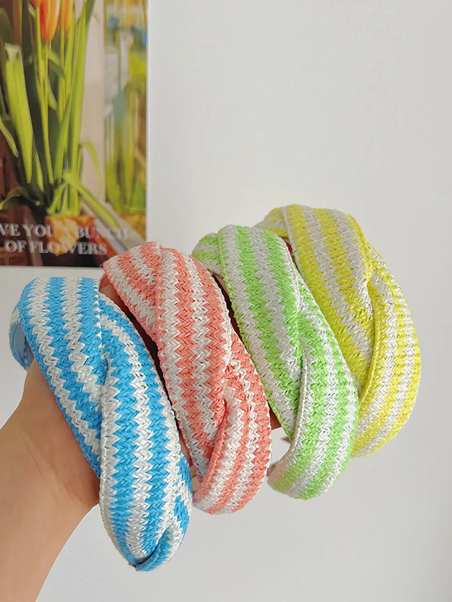 4 Pieces Set Women Artsy Colorblock Knitted Cross Hair Band AS1037