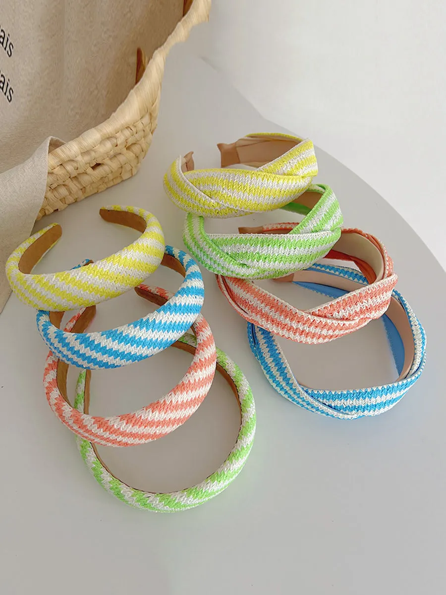 4 Pieces Set Women Artsy Colorblock Knitted Cross Hair Band AS1037