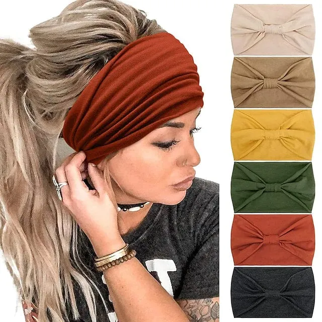 6-Piece: Wide Boho Bandeau Head Bands for Women