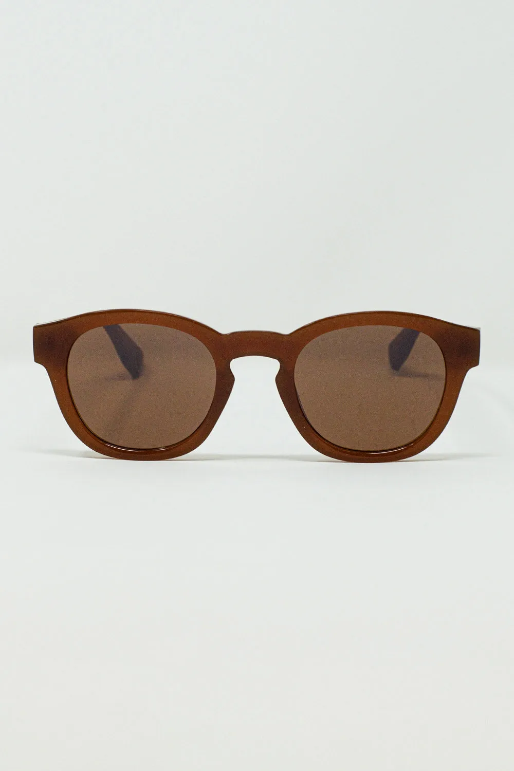 90's Round Sunglasses With Brown Tinted Lenses and Light Brown Frame