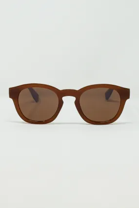 90's Round Sunglasses With Brown Tinted Lenses and Light Brown Frame