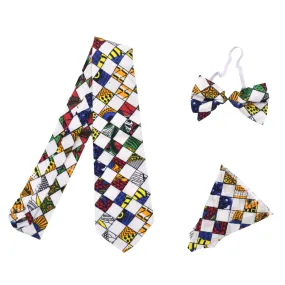 African print bow tie and neck tie with white baye fall print - MS3