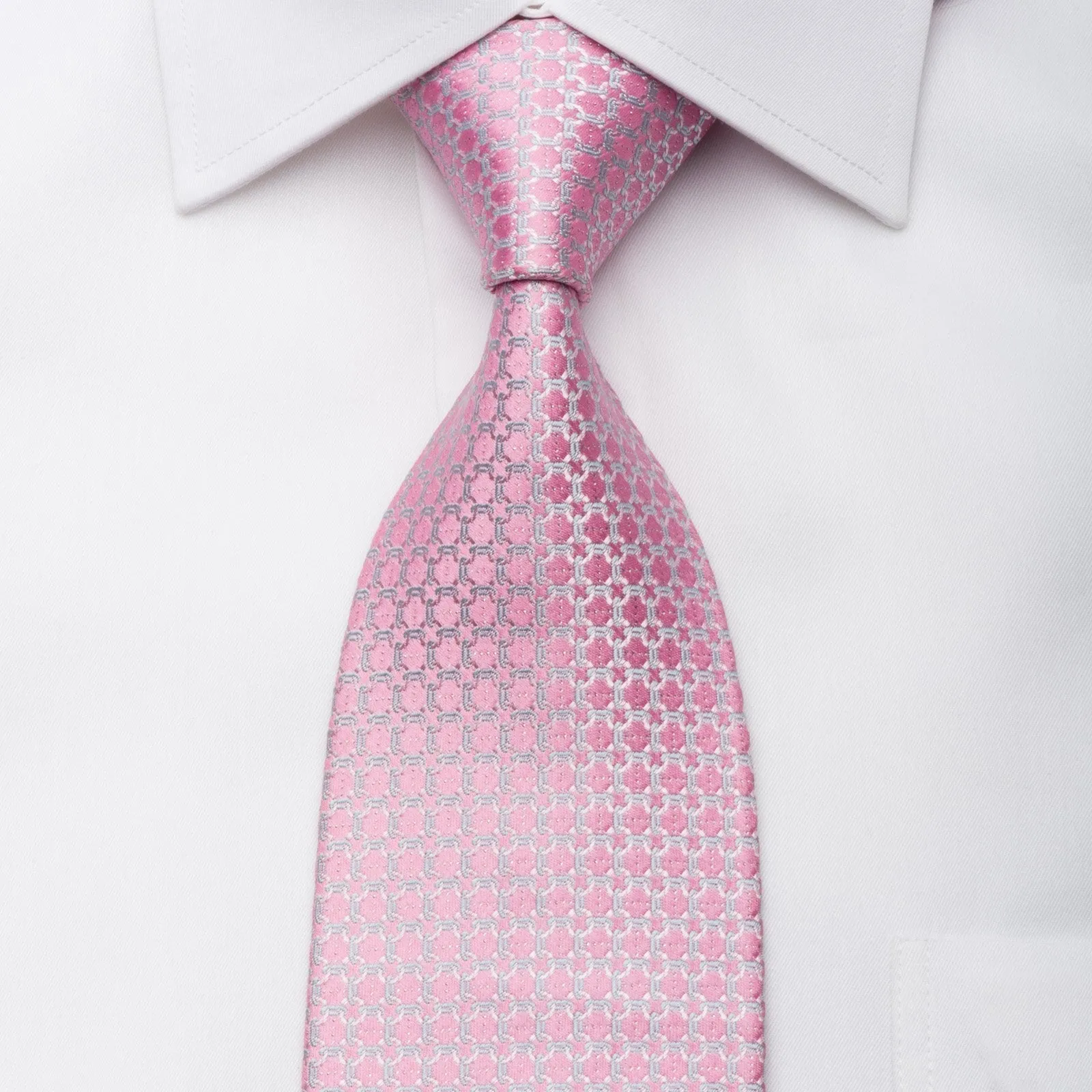 Aquascutum Men's Silk Tie Interlocking Chains On Pink With Silver Sparkles