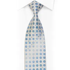 Avalon Rhinestone Silk Necktie Blue Foulard On White With Sparkles