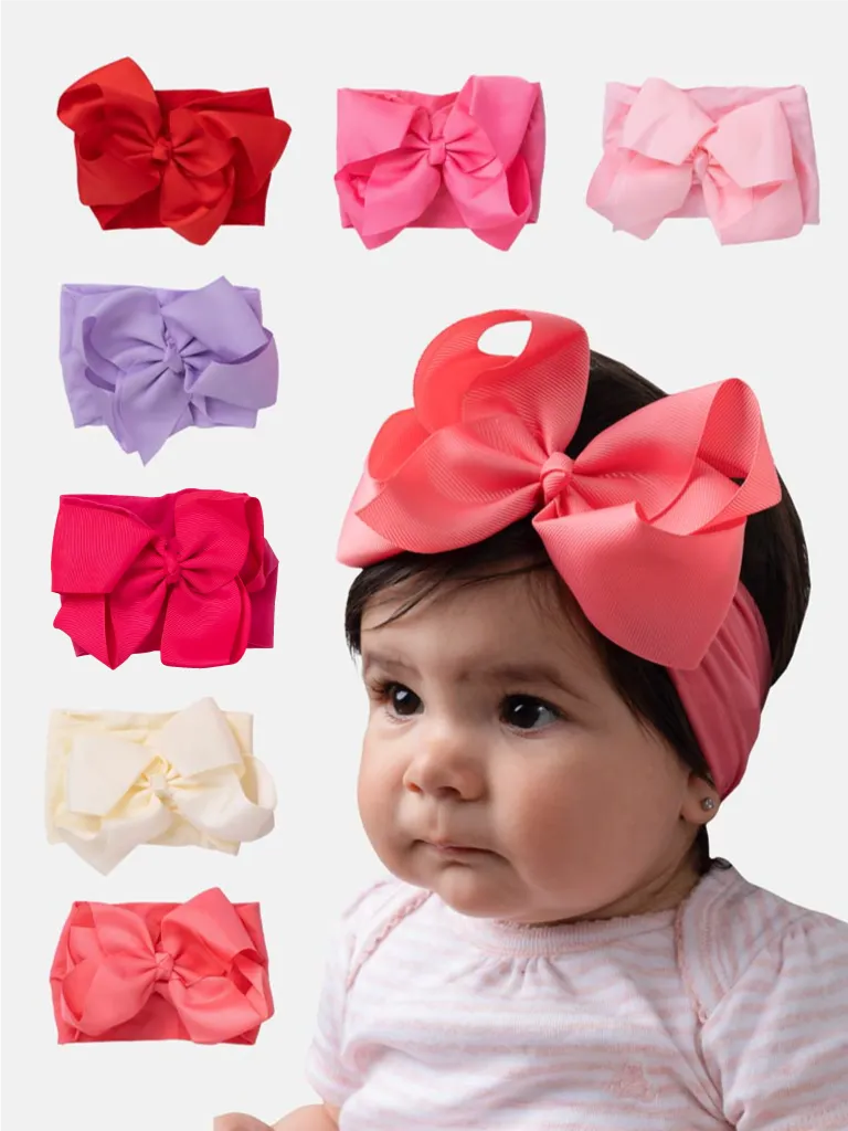 Baby Girl Big Satin Bow Hairband - Pink Tones