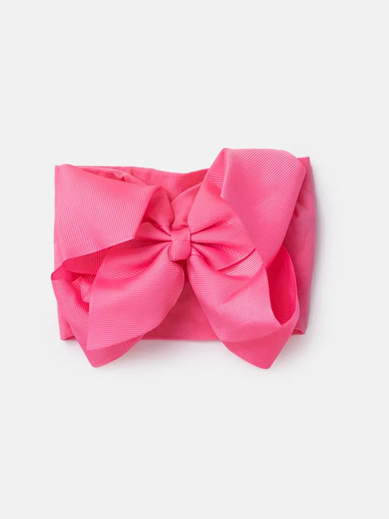 Baby Girl Big Satin Bow Hairband - Pink Tones