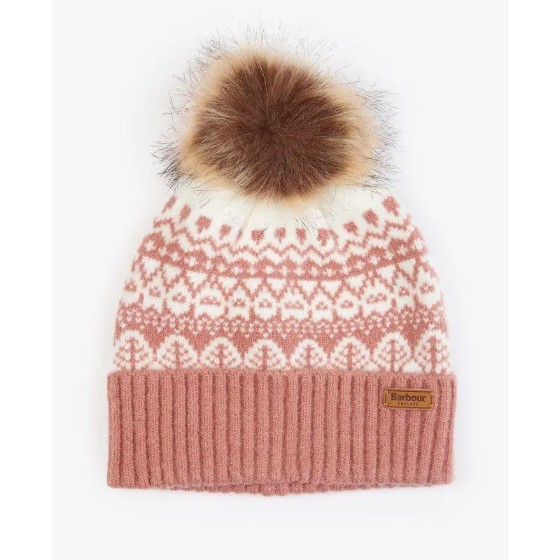 Barbour Alpine Ladies Fairisle Pom Beanie - Dusty Rose