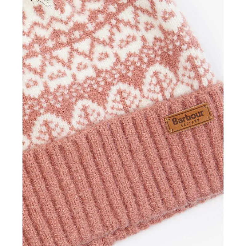 Barbour Alpine Ladies Fairisle Pom Beanie - Dusty Rose