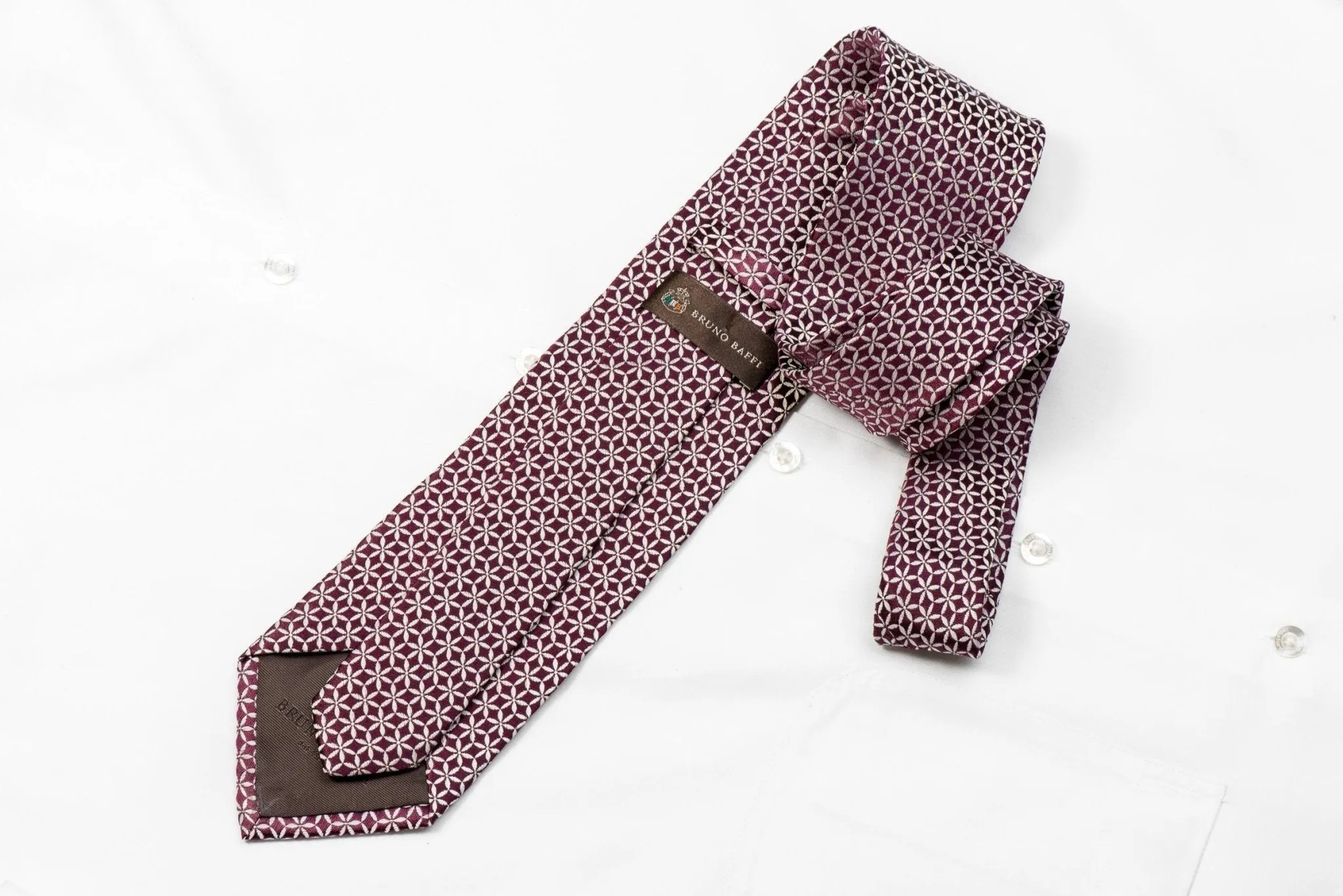 Bruno Baffi Men's Crystal Necktie Silver Trellis On Burgundy Silk With Silver Sparkles