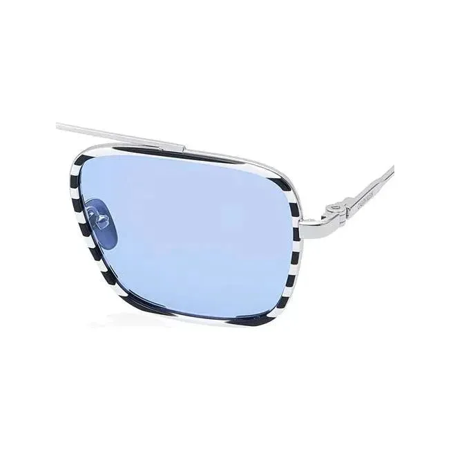 Calvin Klein Unisex Square Blue Tint Sunglasses with Stripes