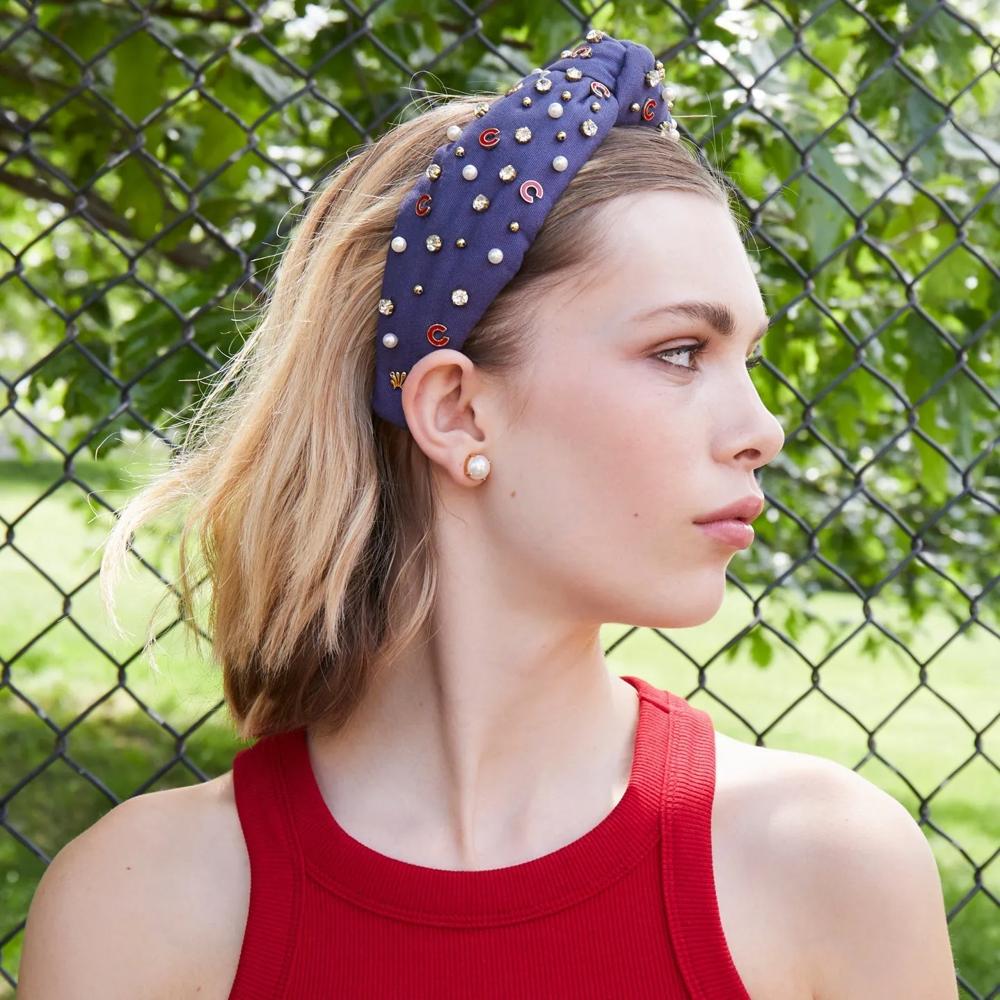 CHICAGO CUBS LELE SADOUGHI / MLB NAVY EMBELLISHED KNOTTED HEADBAND