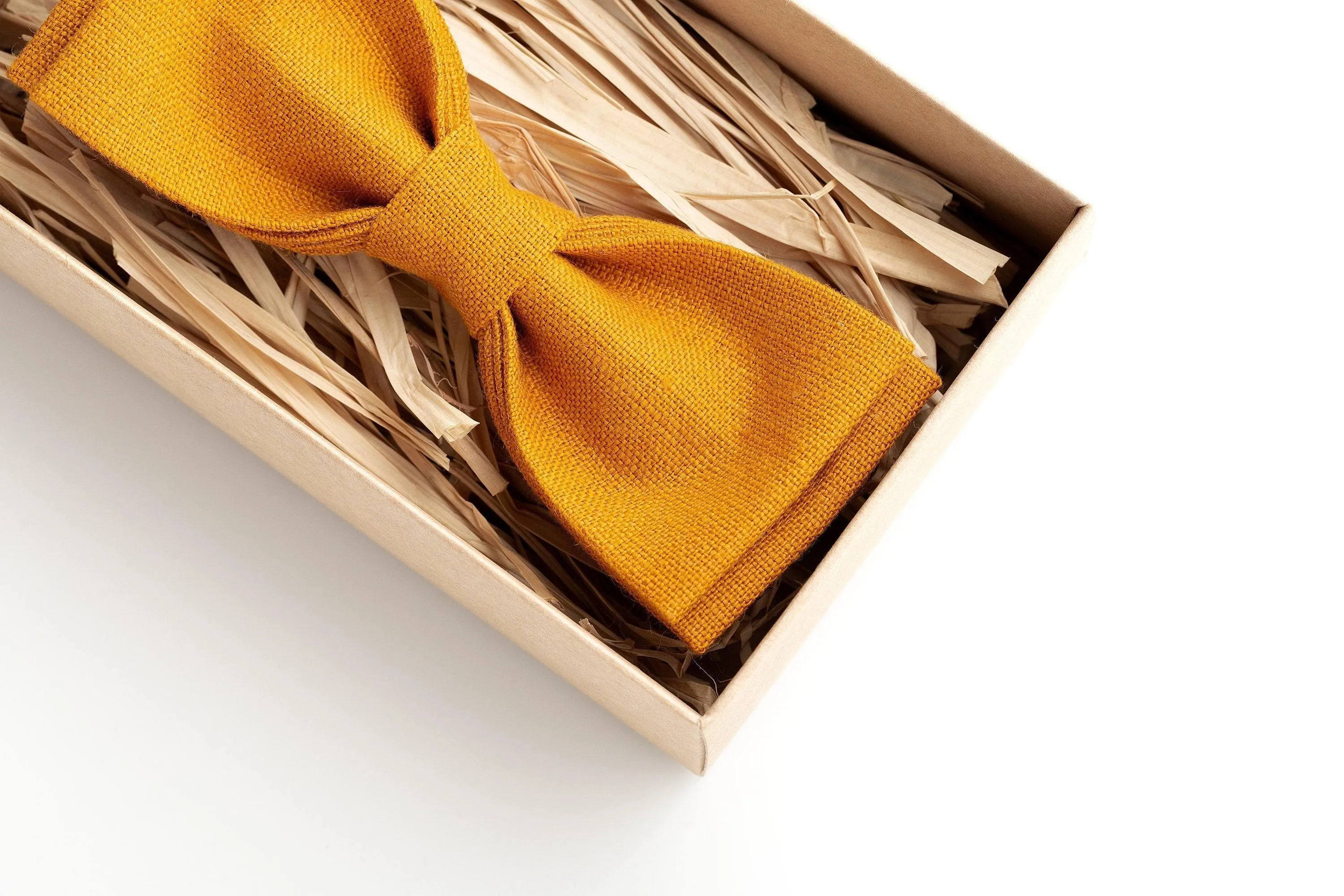 Classic Mustard Linen Pre-Tied Bow Ties and Men's Ties for Groomsmen