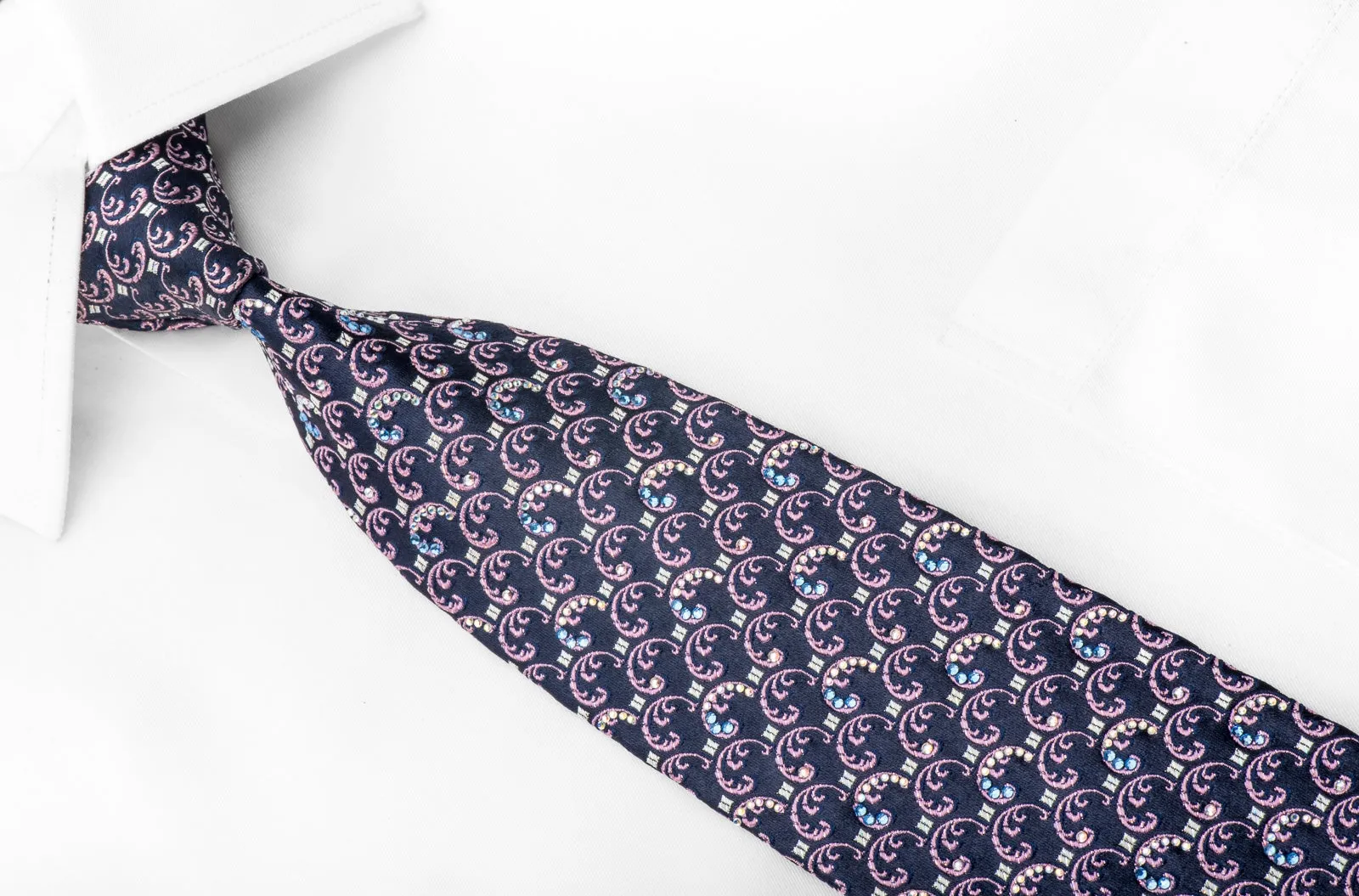 Daks Crystal Necktie Purple Acanthus On Navy Silk With Purple Sparkles