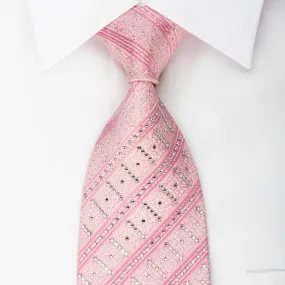 Daks Rhinestone Silk Necktie Pink Striped With Silver Sparkles