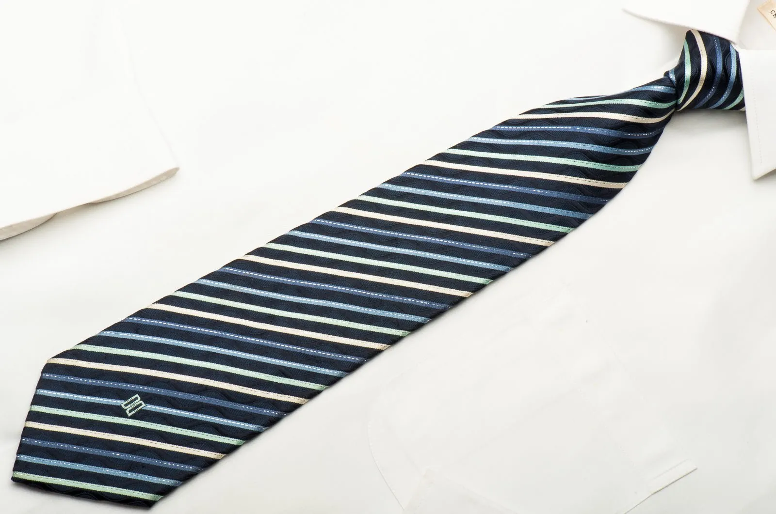 Daks Silk Necktie Blue Striped On Navy With Sparkles