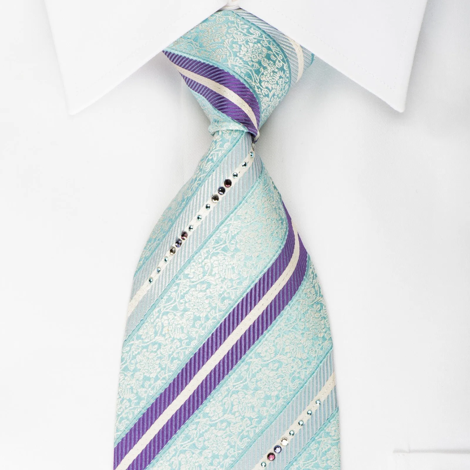 Danie Hechter Rhinestone Necktie Mauve Striped On Blue With Sparkles