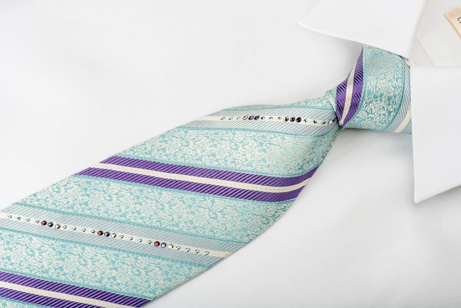 Danie Hechter Rhinestone Necktie Mauve Striped On Blue With Sparkles