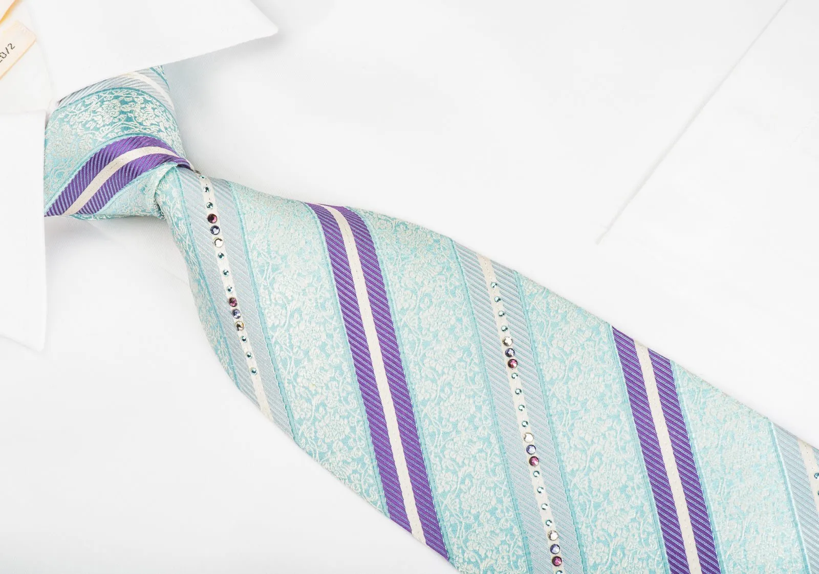 Danie Hechter Rhinestone Necktie Mauve Striped On Blue With Sparkles