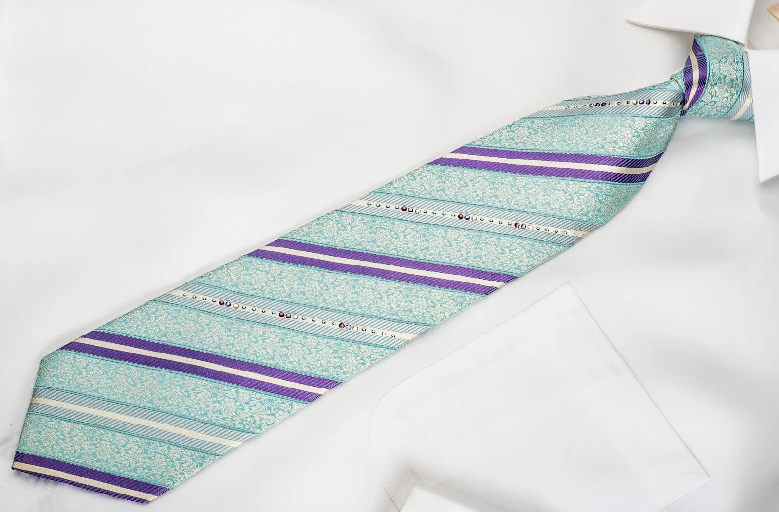 Danie Hechter Rhinestone Necktie Mauve Striped On Blue With Sparkles