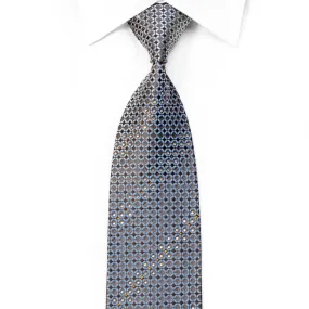 Daniel Hechter Men's Rhinestone Silk Necktie Blue Geometric On Brown With Silver Sparkles