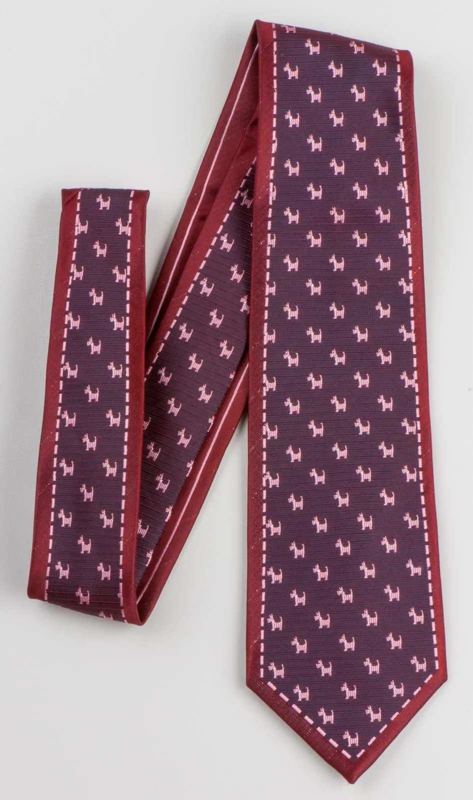 Daniel Men's Woven Silk Scotty Dog Neck Tie Scotties Dogs On Maroon With Solver Sparkles