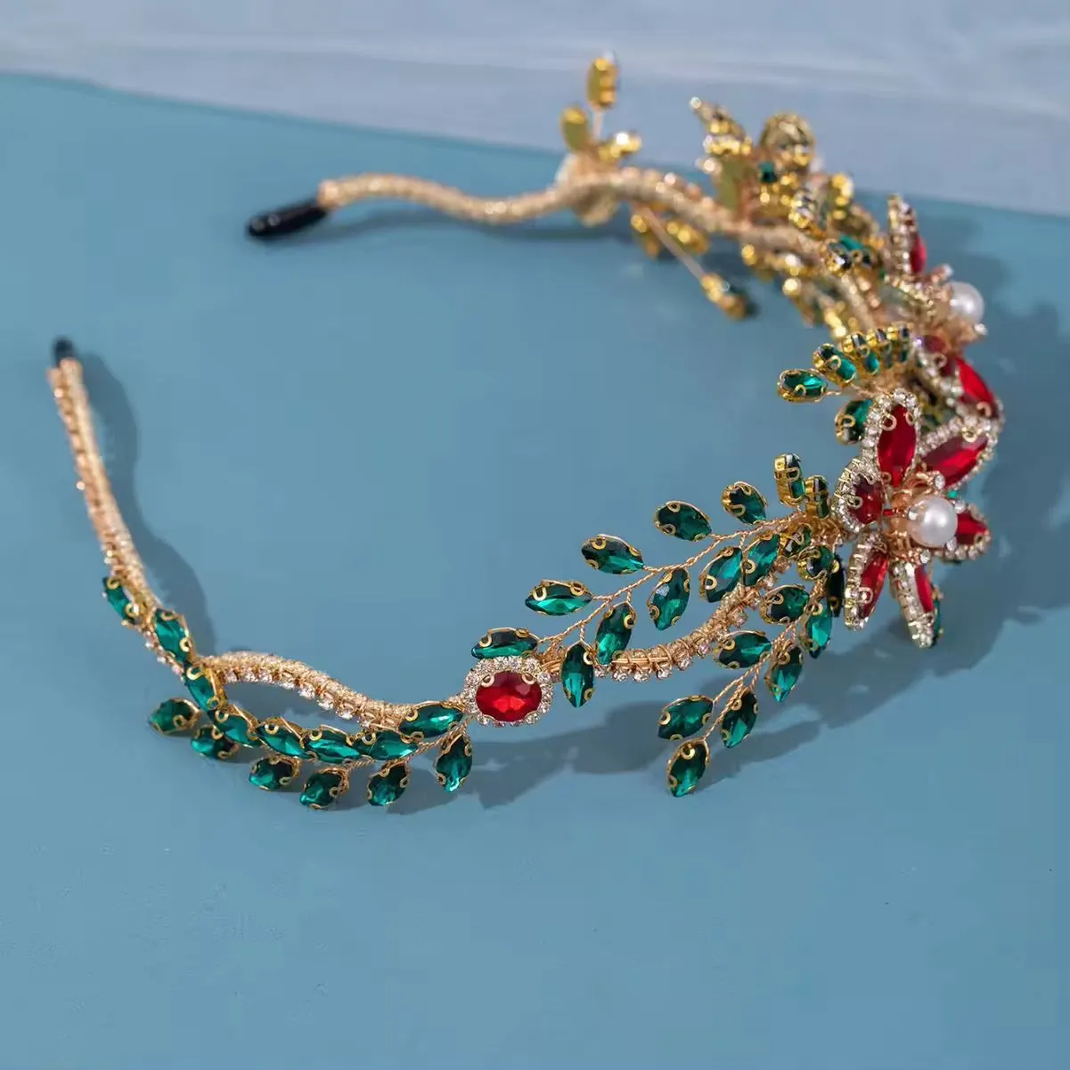 Elegant Rhinestone & Pearl Ladies Women Headband - Red and Green (Style 11)