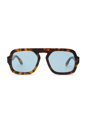 Elisa Johnson Brown Tortoise Blue Lens Aviator Sunglasses