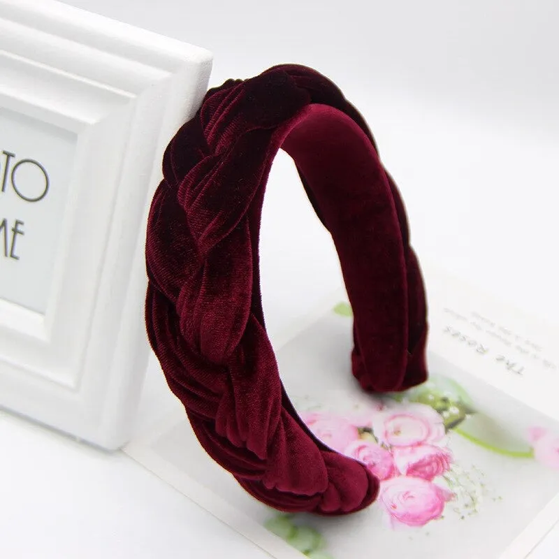 Fabric Wide Twist Velvet Braid Ladies Women Headband - Burgundy