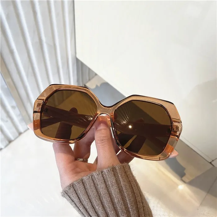 Fashion Style Super Cool Concave Shape Street Shot Sunglasses Stylish Big Rim round Face Face Small Jelly Color Fashionable Sun Glasses