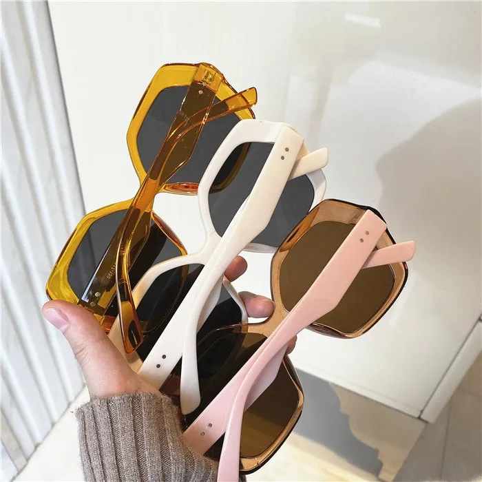 Fashion Style Super Cool Concave Shape Street Shot Sunglasses Stylish Big Rim round Face Face Small Jelly Color Fashionable Sun Glasses