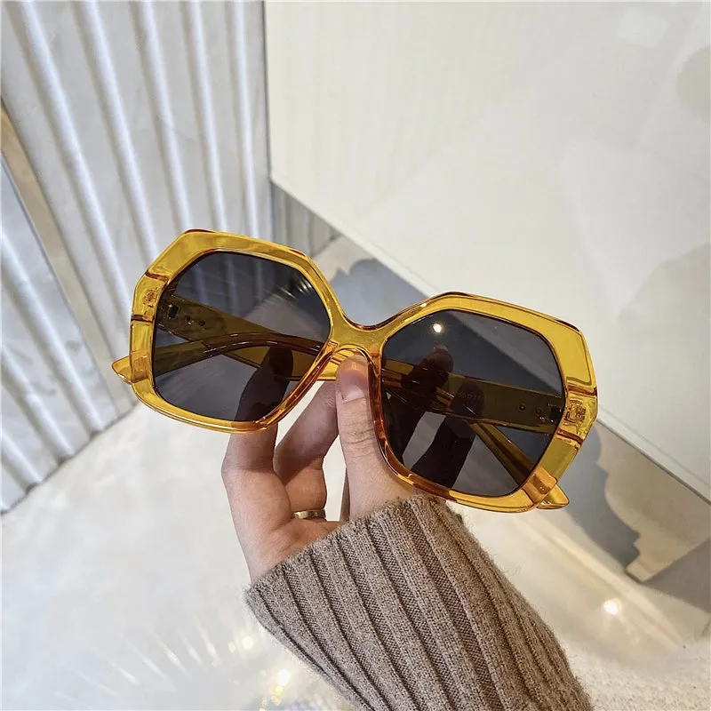 Fashion Style Super Cool Concave Shape Street Shot Sunglasses Stylish Big Rim round Face Face Small Jelly Color Fashionable Sun Glasses