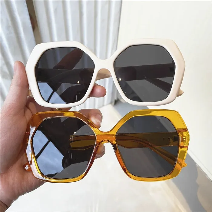 Fashion Style Super Cool Concave Shape Street Shot Sunglasses Stylish Big Rim round Face Face Small Jelly Color Fashionable Sun Glasses