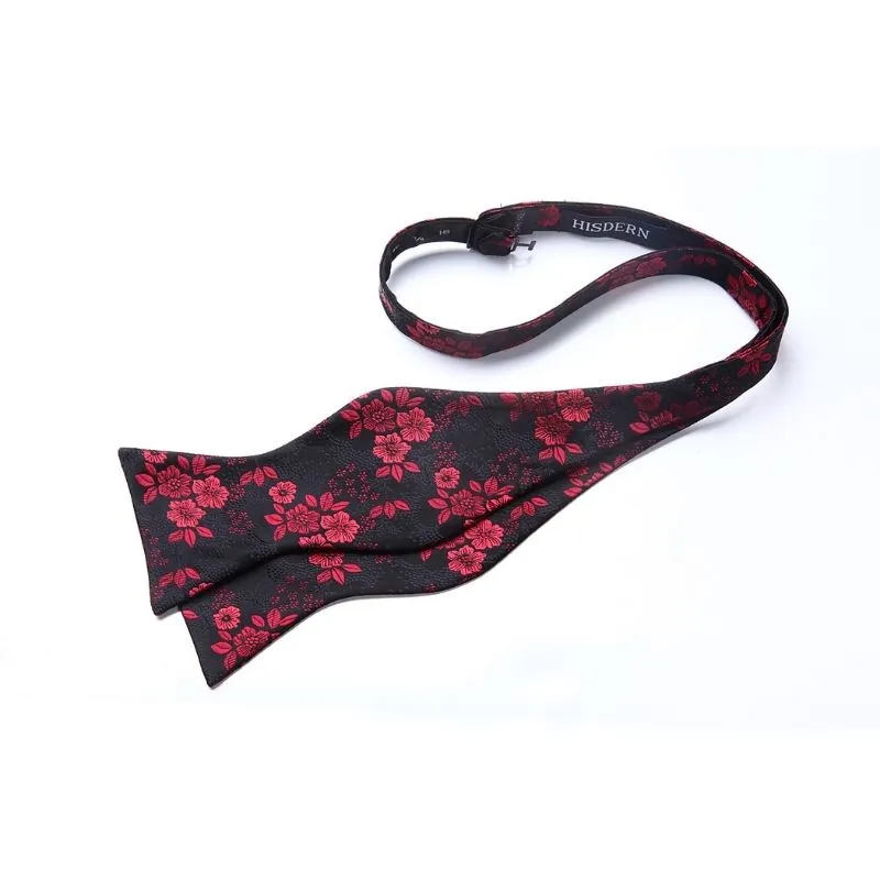 Floral Bow Tie & Pocket Square - A-BURGUNDY/BLACK