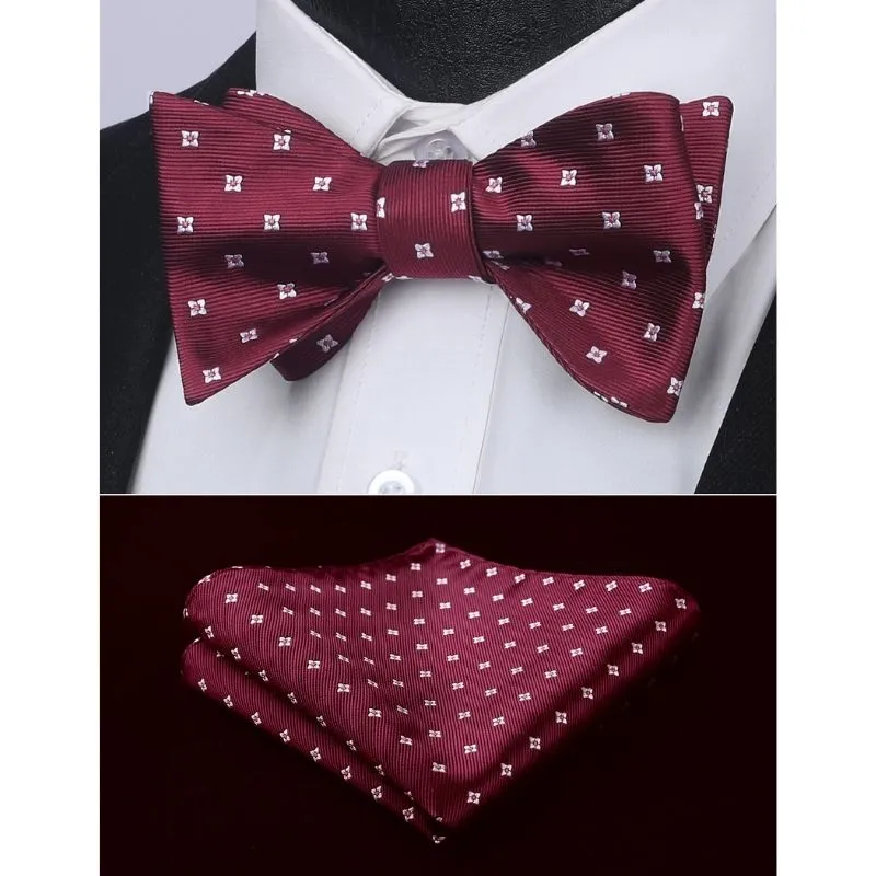 Floral Bow Tie & Pocket Square - BURGUNDY/WHITE