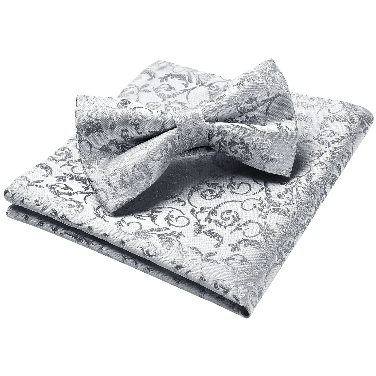 Floral Pre-Tied Bow Tie Pocket Square - 13 GREY