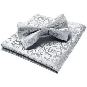 Floral Pre-Tied Bow Tie Pocket Square - 13 GREY