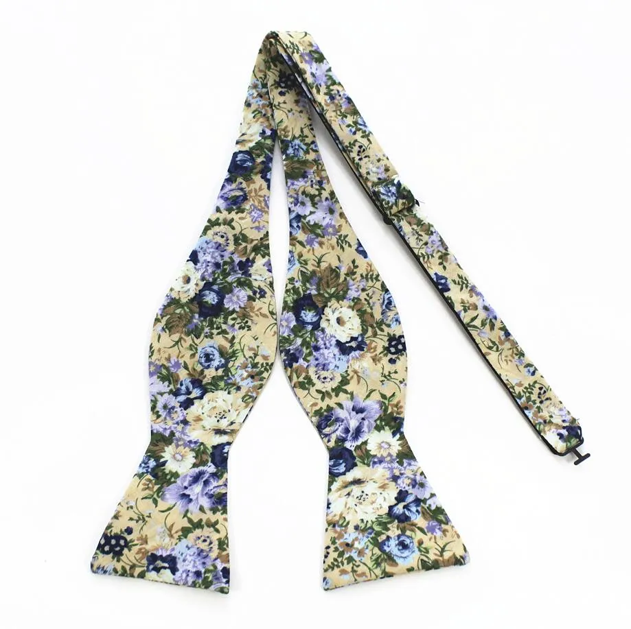 Flowered Cotton Self-Tie Bow Tie