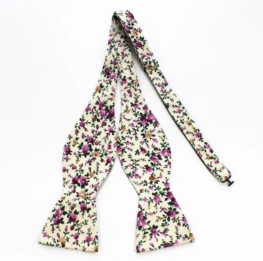 Flowered Cotton Self-Tie Bow Tie