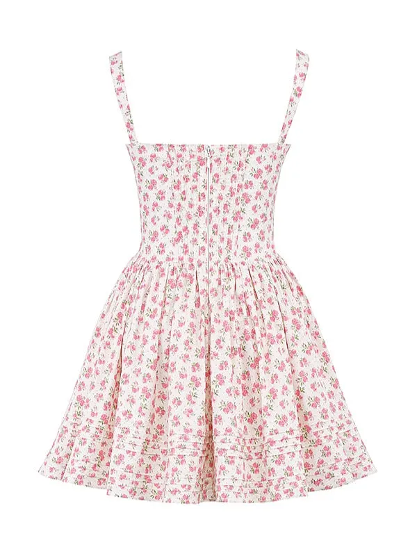 Flytonn- Natassia White Rosebud Print Cotton Mini Dress