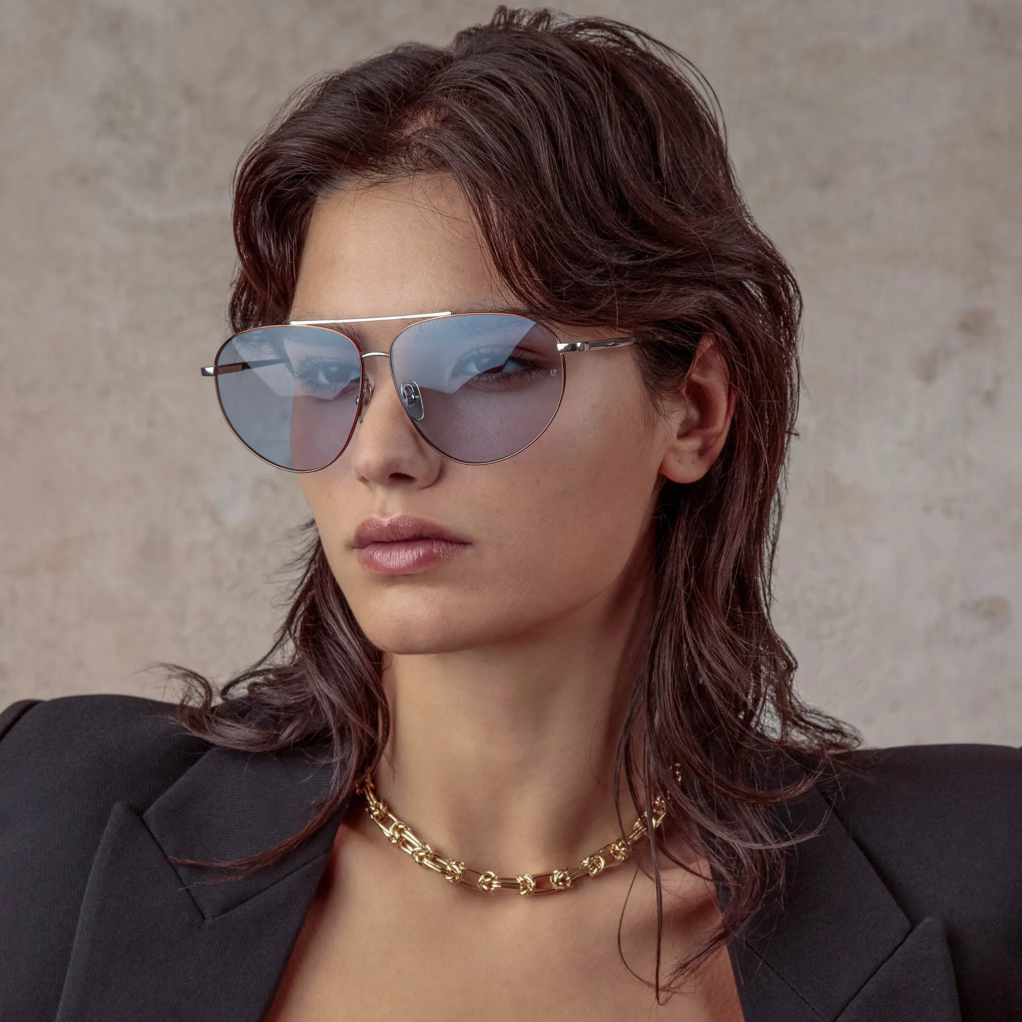 Gabriel Oversized Sunglasses in Light Gold and Blue