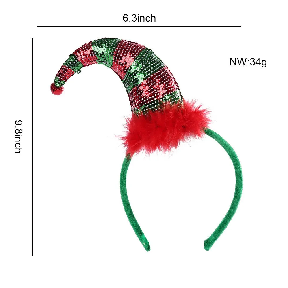 Girls Christmas Headbands Sequins Hairball Santa Christmas Tree Headband Hat Christmas Gift for Kids Xmas