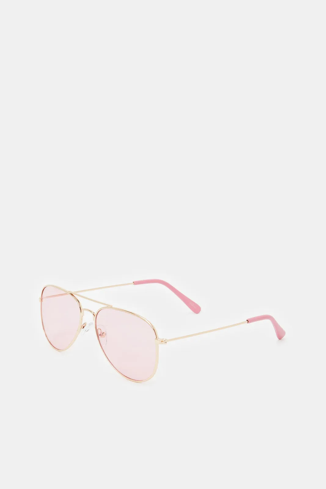 Girls Pink Aviator Sunglasses With Embellished Case (2 Piece)