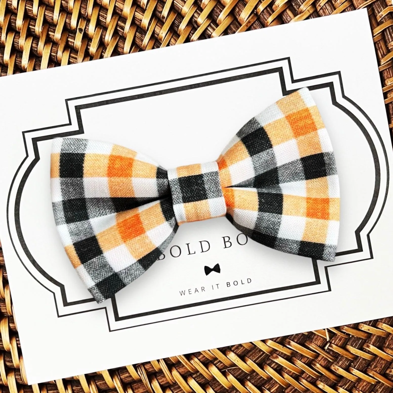 Halloween Orange Black Plaid Pet Bow Tie for Dog and Cat Collar