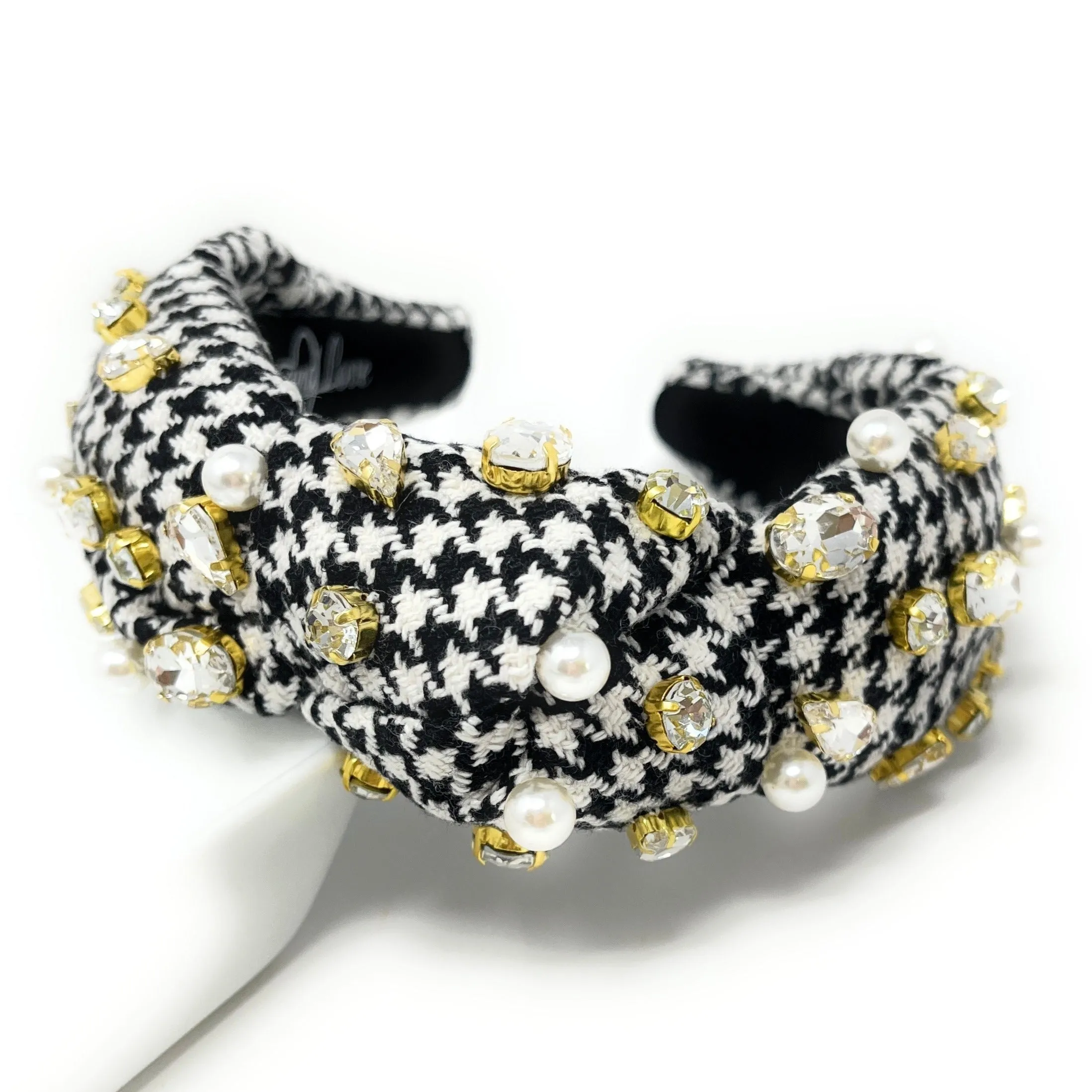 Hand Embellished Houndstooth Knotted Headband