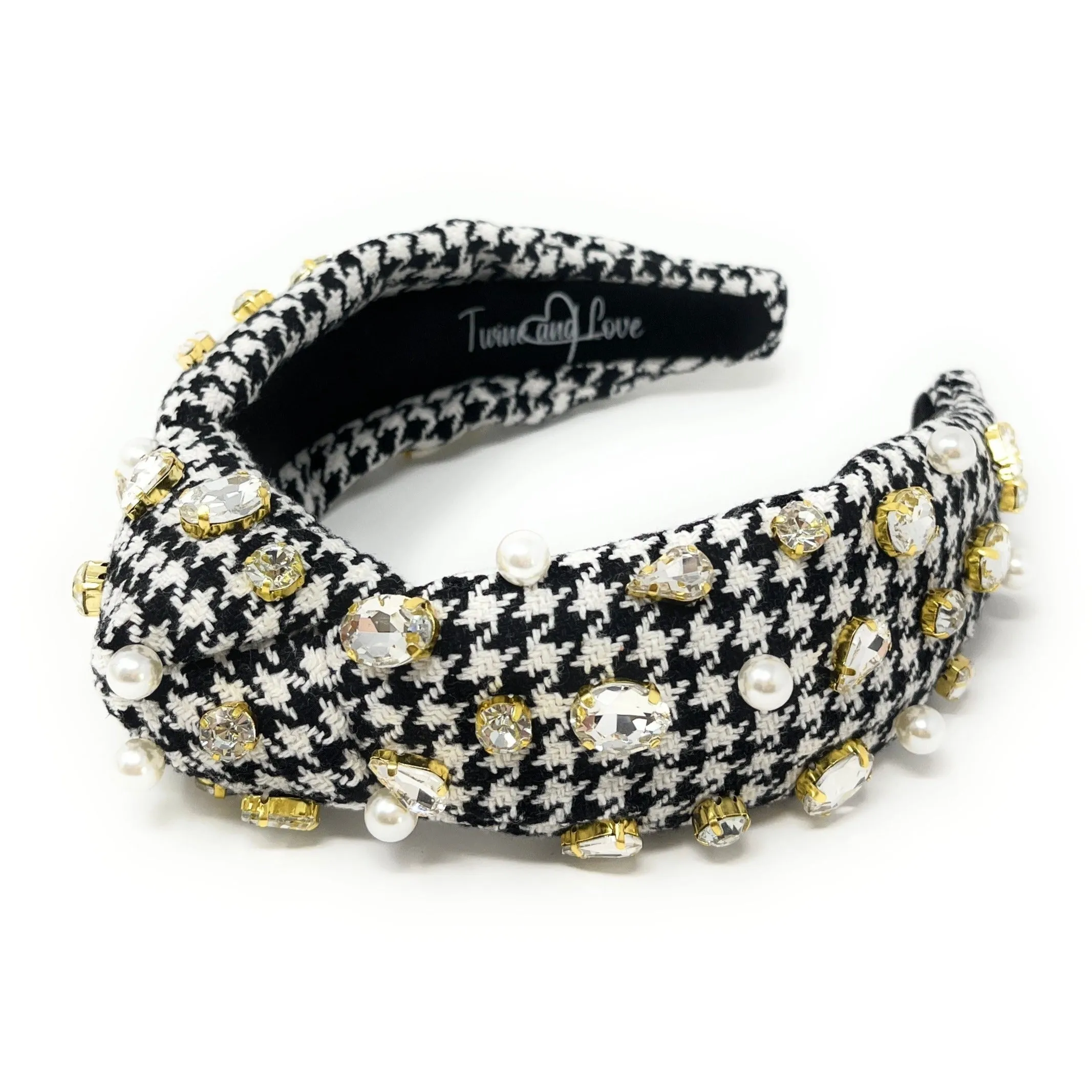 Hand Embellished Houndstooth Knotted Headband