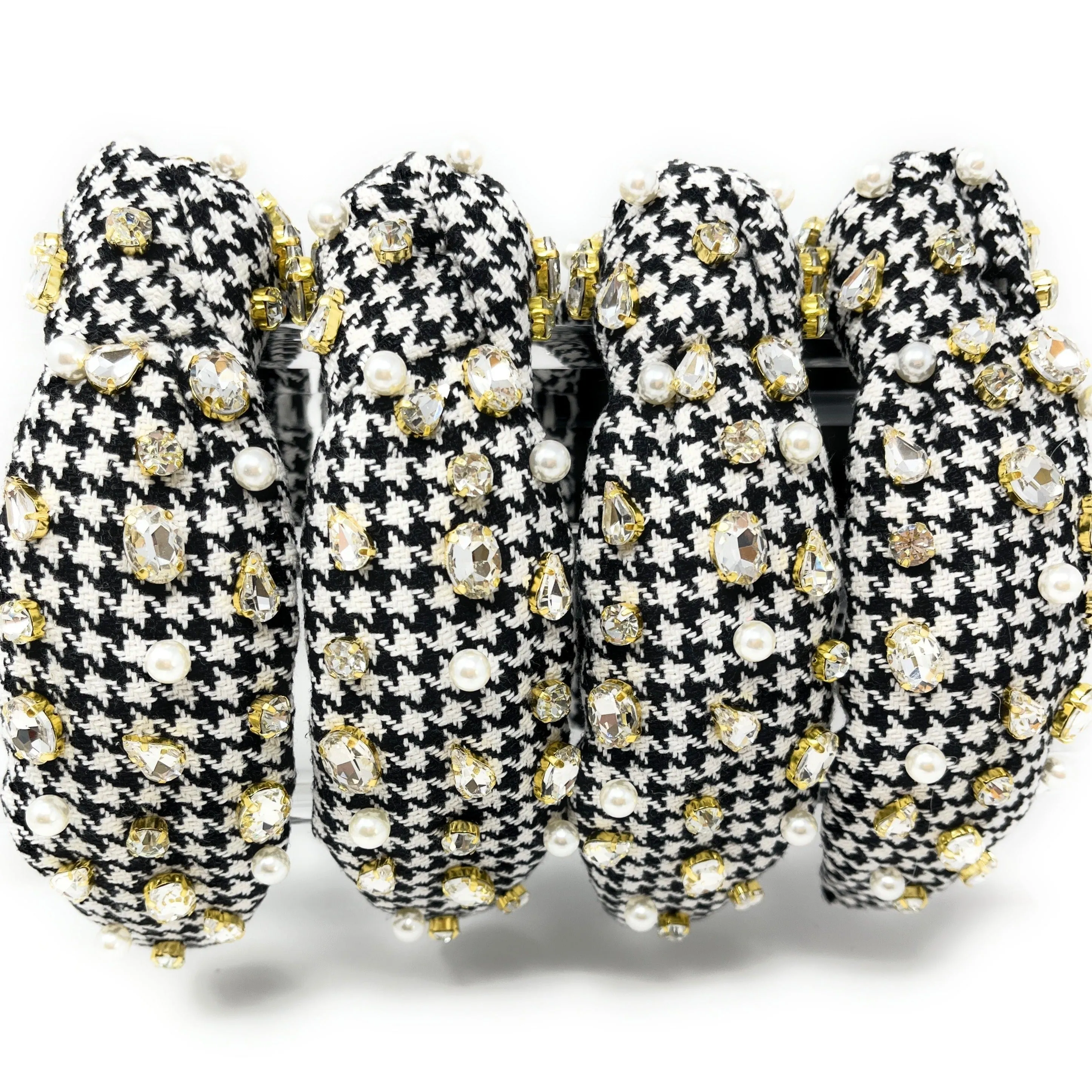 Hand Embellished Houndstooth Knotted Headband