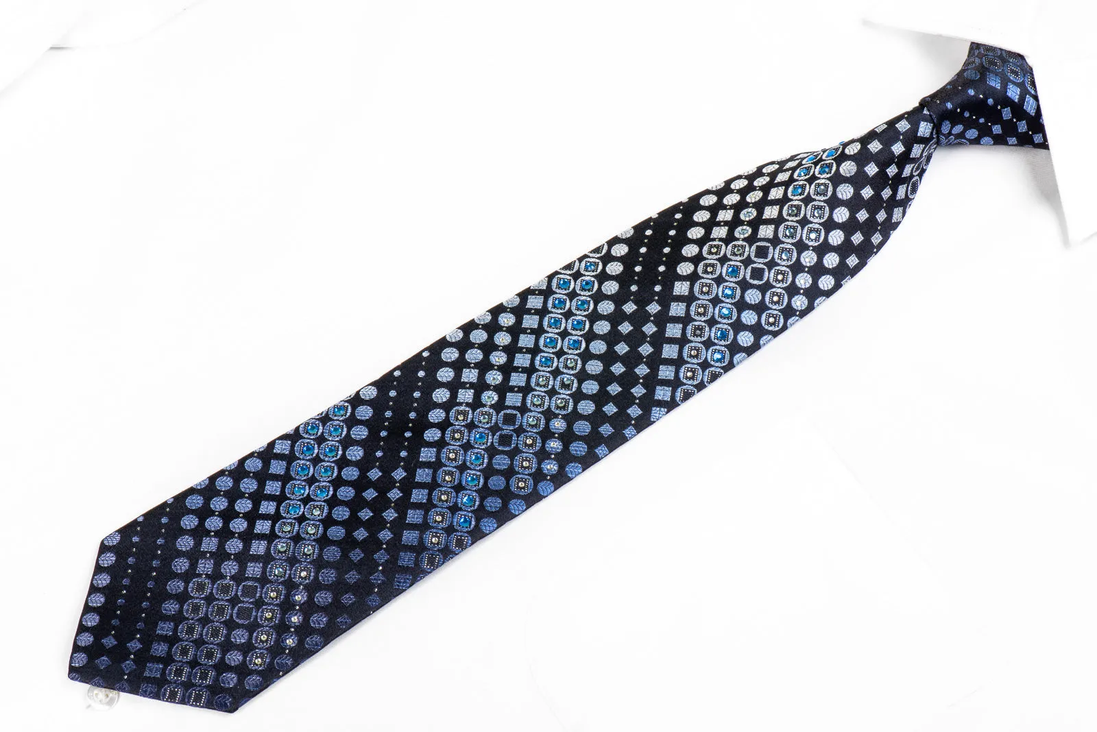 Indian Homme Silk Rhinestone Neckties Geometric Pattern On Navy