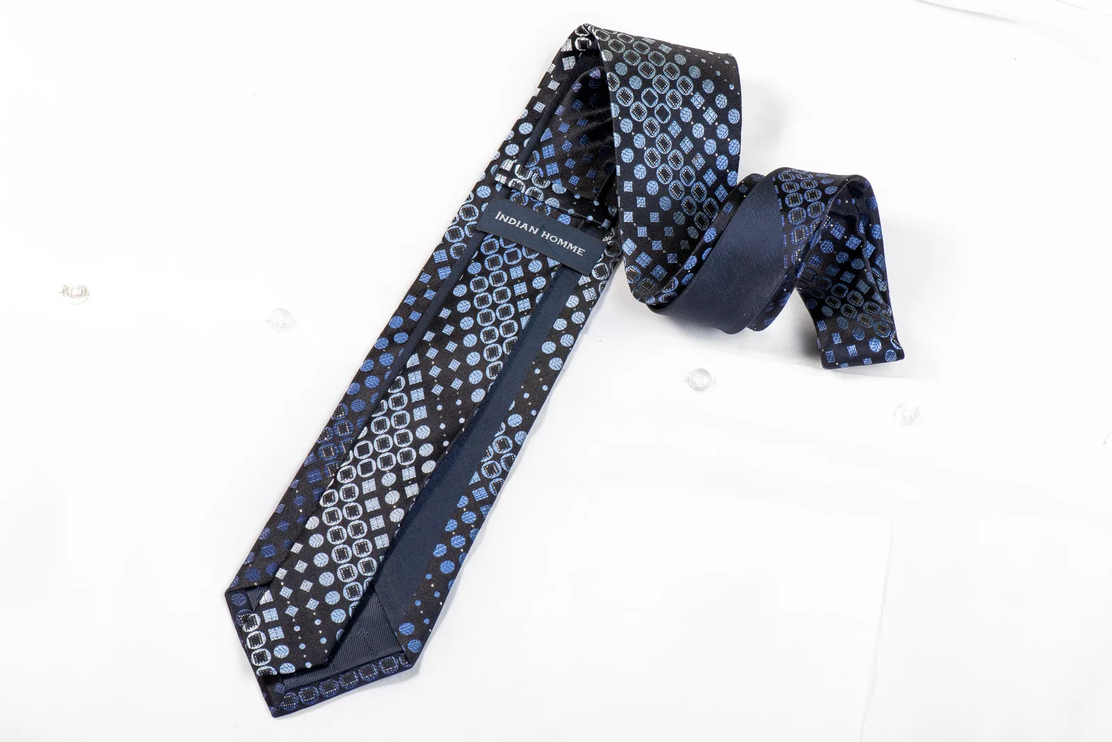 Indian Homme Silk Rhinestone Neckties Geometric Pattern On Navy