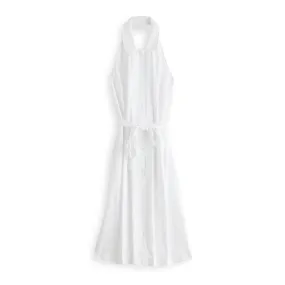 J. Peterman Women's Summer Collared Halter Button-Front Dress in White