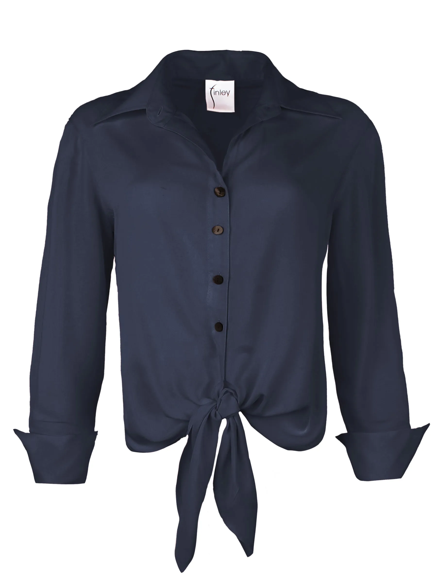 Lindy Navy Viscose Voile Tie Front Top